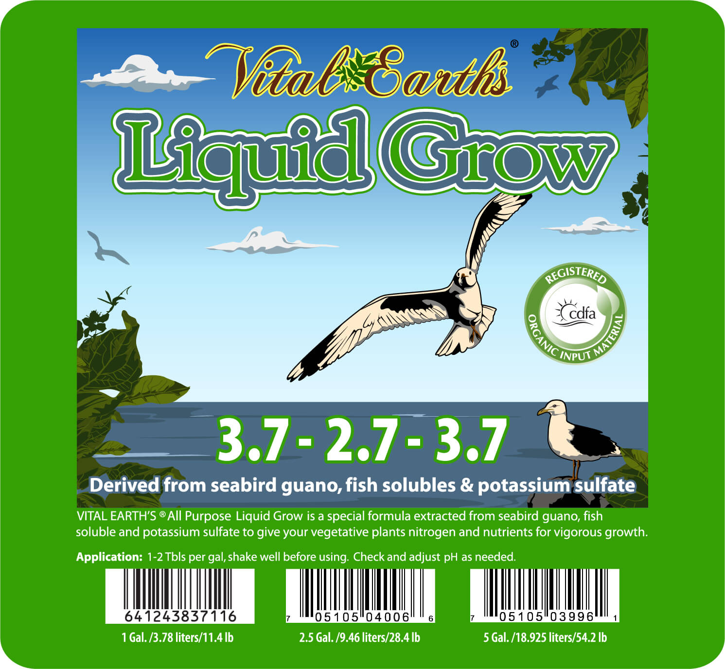 grow organic liquid fertilizer Vital Earth's O.G. Liquid Grow 3.7-2.7-3.7 2.5 Gallon