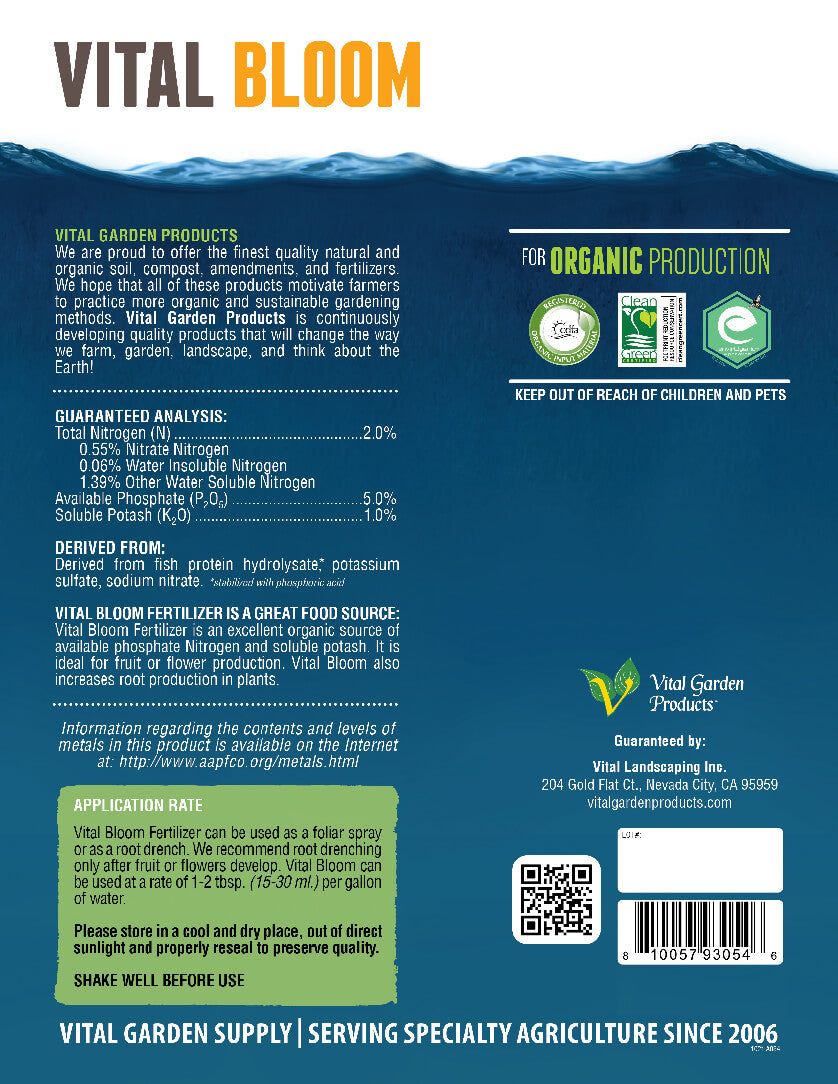 Vital Garden Products Vital Bloom back label