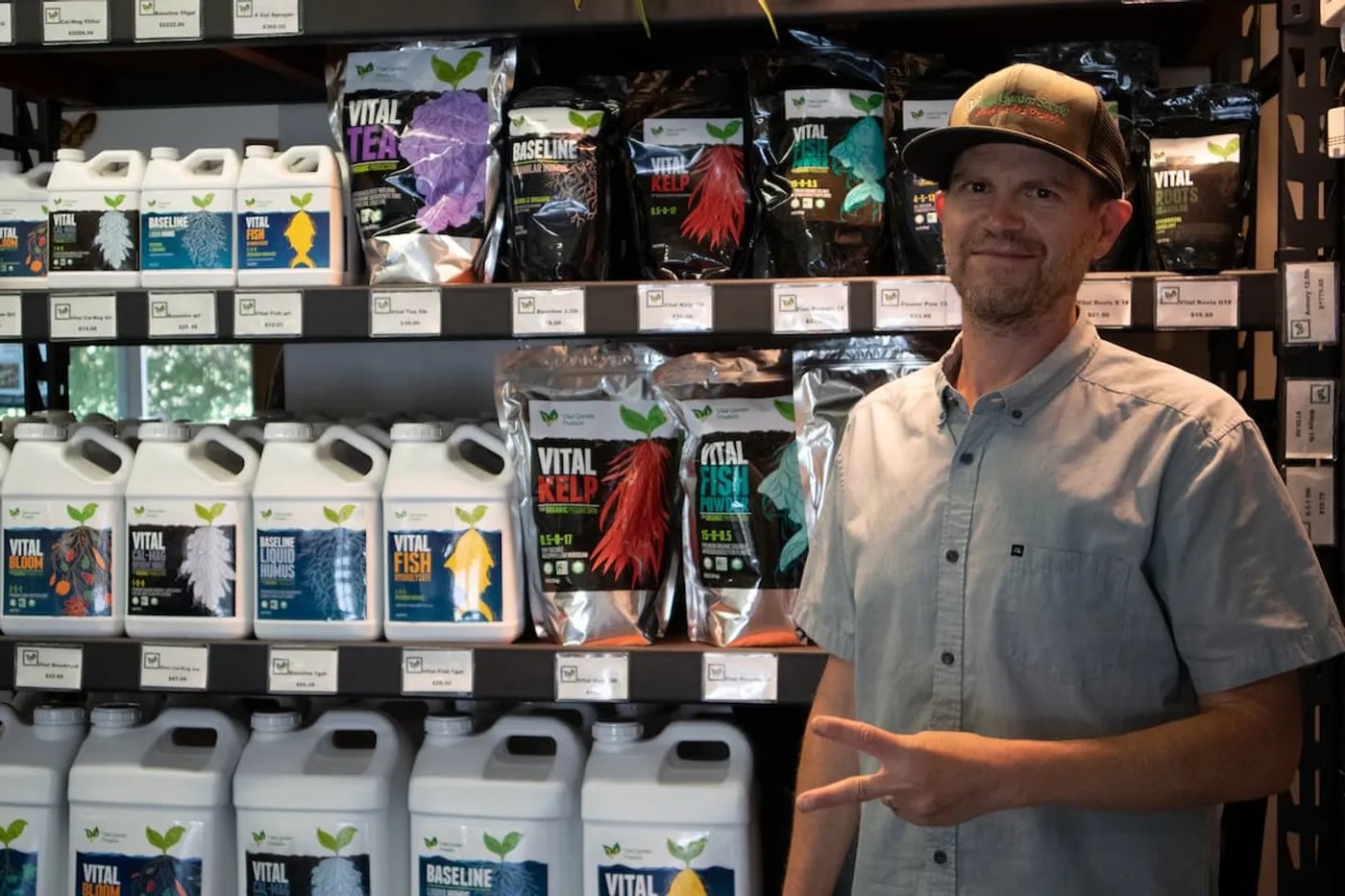 Brian, founder of Vital Garden Supply, at the Nevada City store